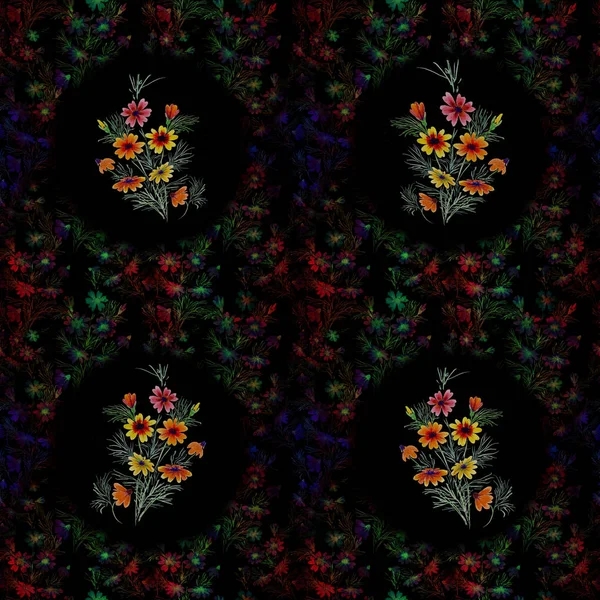 花の花束は 装飾的な構成です 装飾的組成物 シームレス パターン 水彩画背景画像 装飾的組成物 印刷物 Web サイト — ストック写真