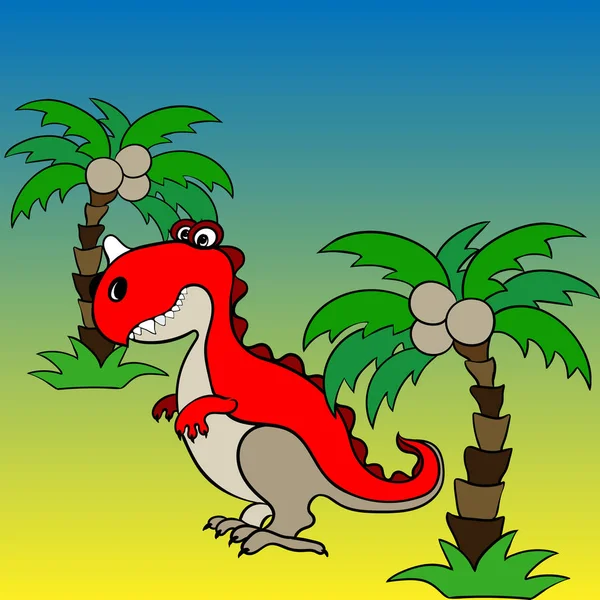 Vector Bakgrundsbild Dinosaurie Och Palm Träd Seriefigur Illustration För Barn — Stock vektor