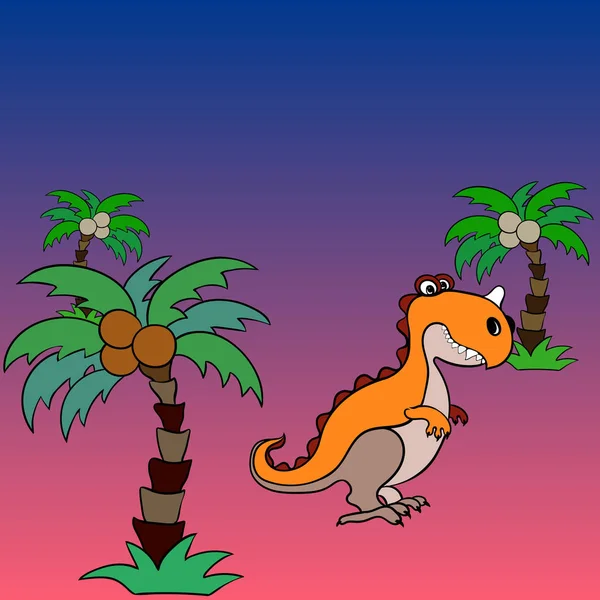 Vector Bakgrundsbild Dinosaurie Och Palm Träd Seriefigur Illustration För Barn — Stock vektor