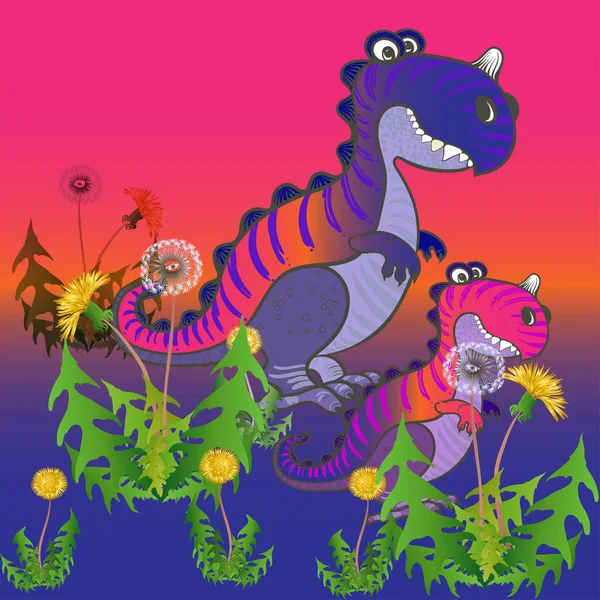 Dinoszauruszok Pitypang Rajzfilmfigura Vektoros Háttérképek Gyermekek Illusztrációi Használja Nyomtatott Anyagokat — Stock Vector