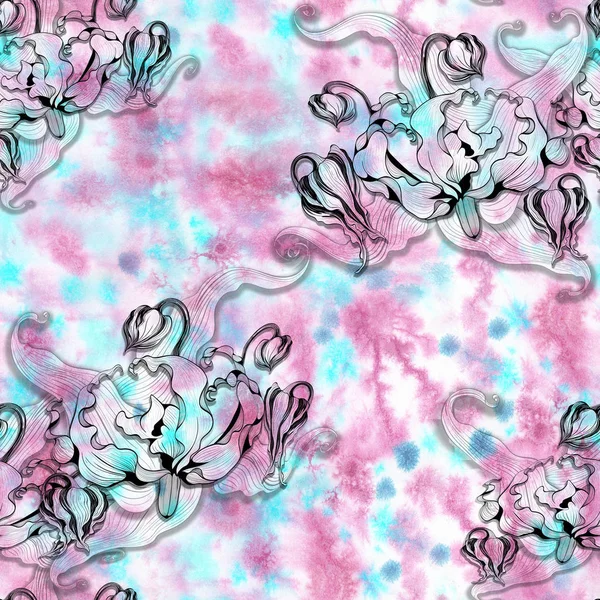 Gartenblumen Gloriosa Blüten Blätter Und Knospen Der Gloriose Nahtloses Muster — Stockfoto