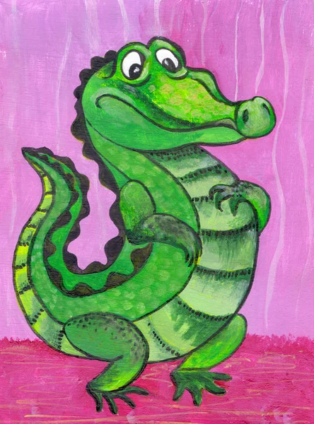 Crocodile Personnage Dessin Animé Figure Avec Peintures Acryliques Illustration Pour — Photo