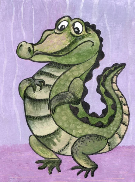 Crocodile, cartoon character. Figure with acrylic paints. Illustration for children. Handmade. Use printed materials, signs, objects, websites, maps, posters, postcards.