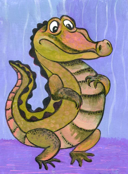 Crocodilo Personagem Desenhos Animados Figura Com Tintas Acrílicas Ilustração Para — Fotografia de Stock