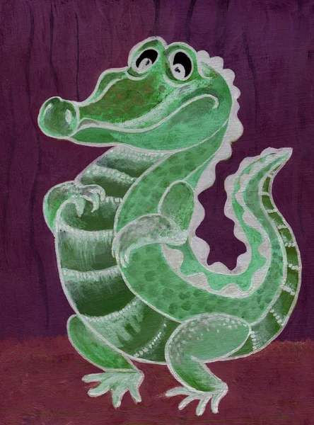 Crocodile Personnage Dessin Animé Figure Avec Peintures Acryliques Illustration Pour — Photo
