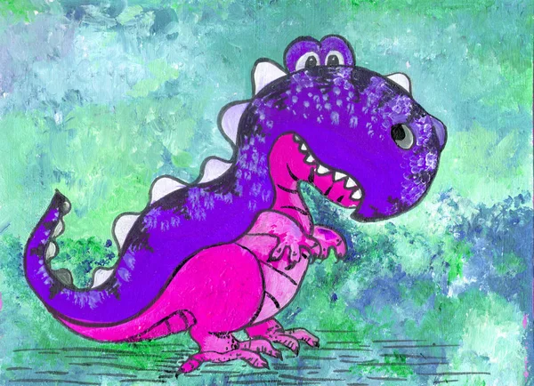 Ein Dinosaurier Eine Comicfigur Figur Mit Acrylfarben Illustration Für Kinder — Stockfoto