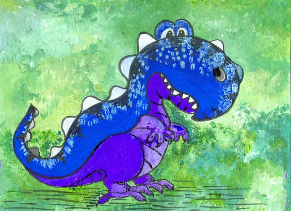 Ein Dinosaurier Eine Comicfigur Figur Mit Acrylfarben Illustration Für Kinder — Stockfoto