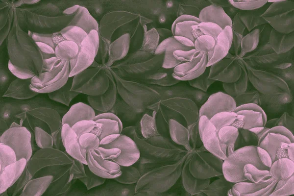 Бесшовный Шаблон Магнолия Рисовал Пастель Цветы Дереве Обои Тюльпан Использовать — стоковое фото