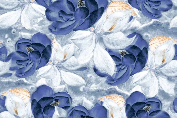 Бесшовный Шаблон Магнолия Рисовал Пастель Цветы Дереве Обои Тюльпан Использовать — стоковое фото