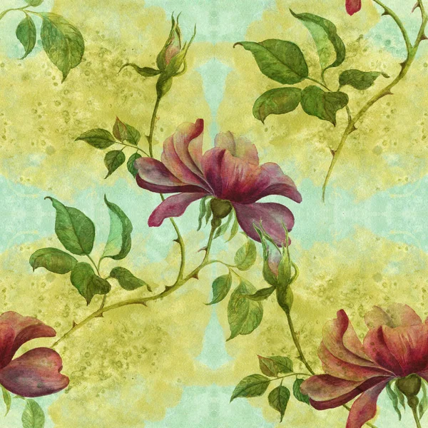 Aquarel Naadloze Achtergrond Collage Van Bloemen Bladeren Een Witte Achtergrond — Stockfoto