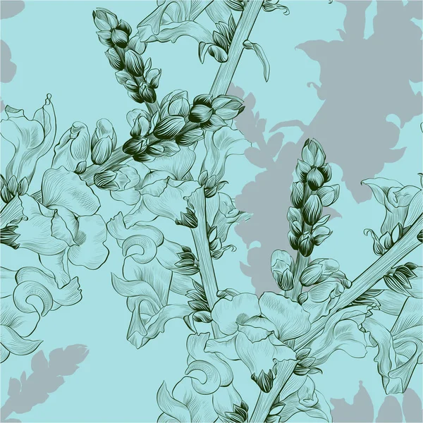 Vektorillustration Ein Zweig Mit Blüten Und Knospen Nahtlose Muster Antirrhinum — Stockvektor