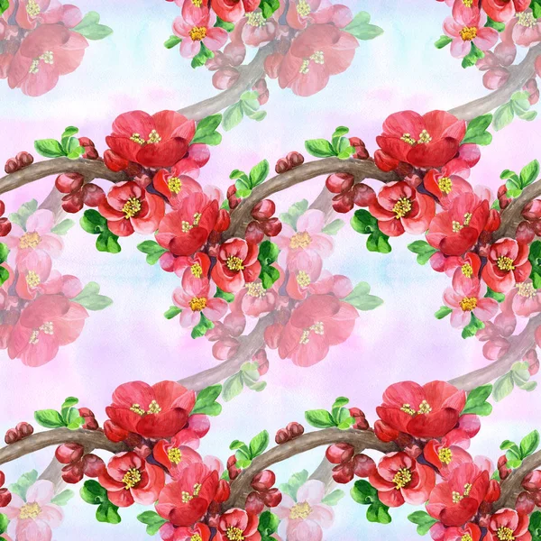 開花木の枝 シームレス パターン 印刷物 ポスター ポストカード 包装を使用します 化粧品工場 庭の花 — ストック写真