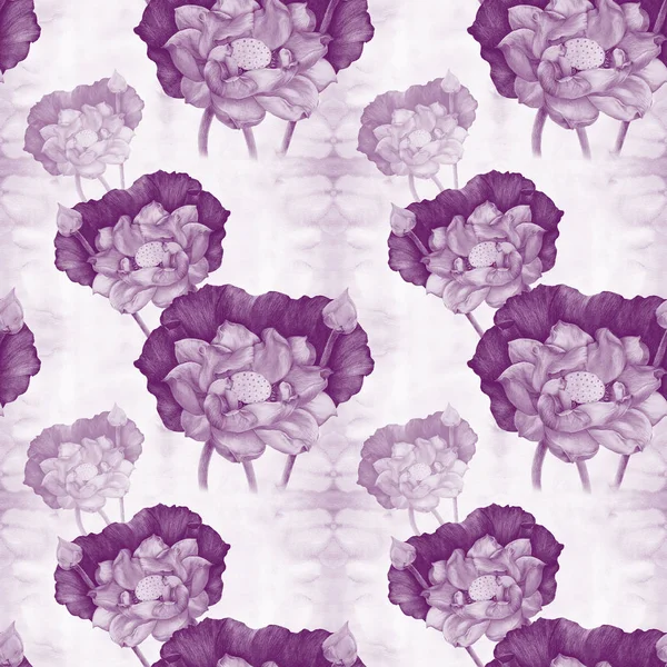 Lotusblumen Und Knospen Auf Einem Aquarell Hintergrund Nahtloses Muster Tapeten — Stockfoto