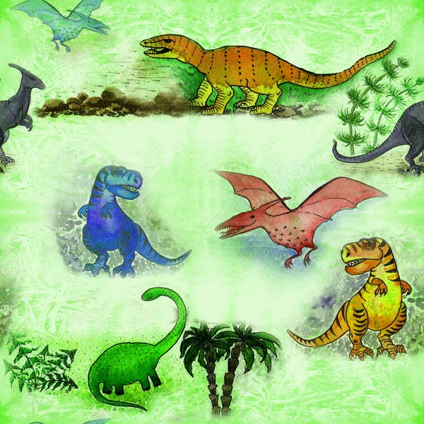 Dinosauro Palme Personaggio Dei Cartoni Illustrazione Bambini Utilizzare Materiali Stampati — Foto Stock