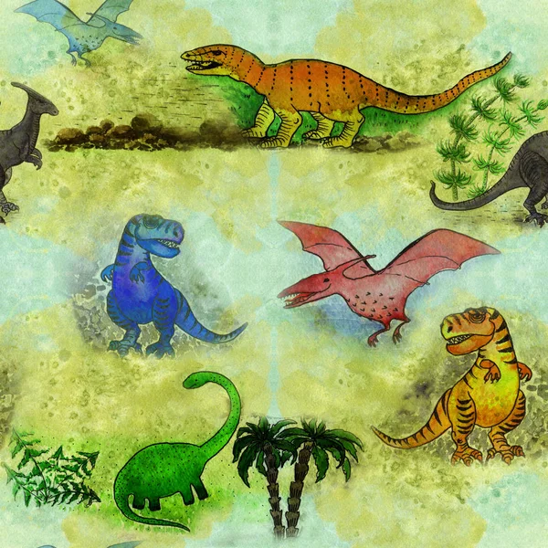 Dinosaures Palmiers Personnage Dessin Animé Illustration Pour Enfants Utilisez Des — Photo