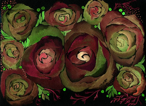 Розы Абстрактные Обои Цветочными Мотивами Акварель Декоративное Цветочное Оформление Обои — стоковое фото