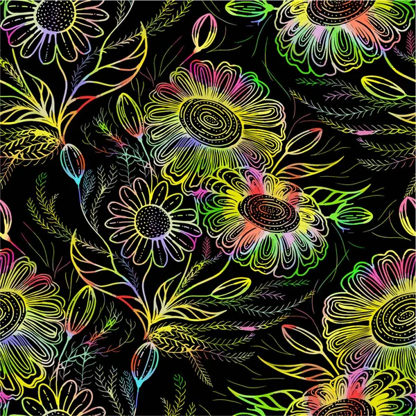 Vector Ramo Flores Composición Decorativa Técnica Grettage Collage Flores Hojas — Archivo Imágenes Vectoriales