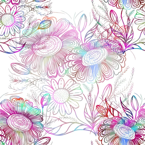 Vector Ramo Flores Composición Decorativa Técnica Grettage Collage Flores Hojas — Archivo Imágenes Vectoriales