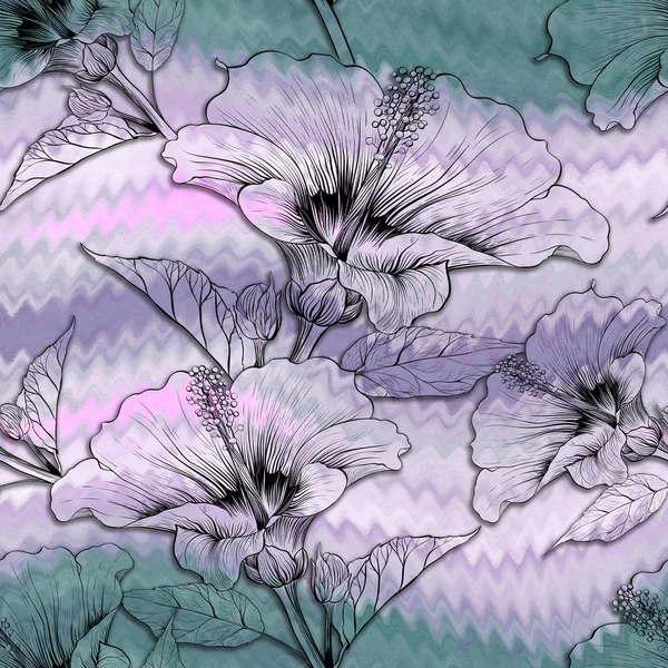 Гибискус Цветы Почки Бесшовный Рисунок Фона Духи Косметические Растения Обои — стоковое фото