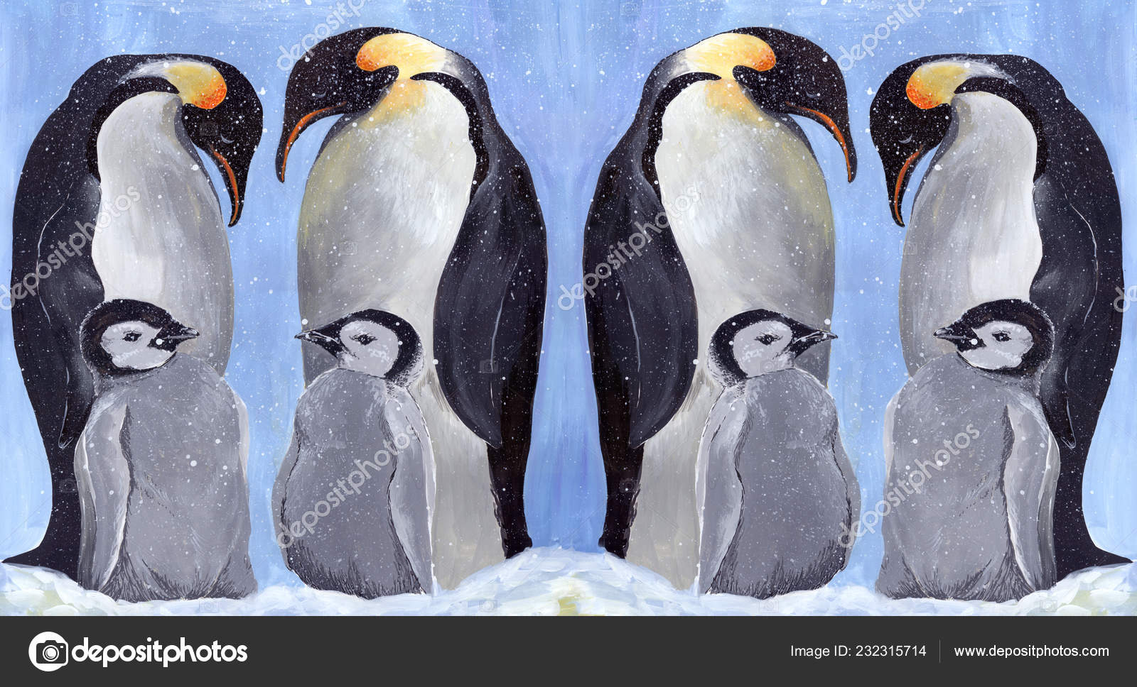 penguin Königspinguin mit Küken Antarktis Postkarte
