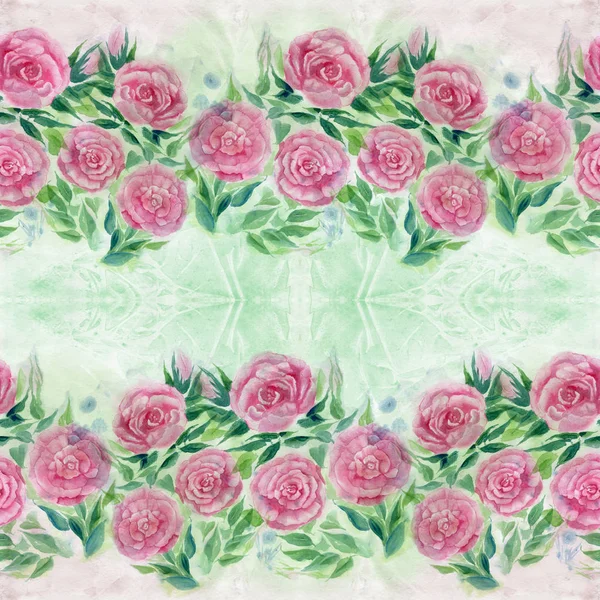 Akvarell Blommor Och Blad Rosor Akvarell Bakgrund Abstrakt Tapet Med — Stockfoto