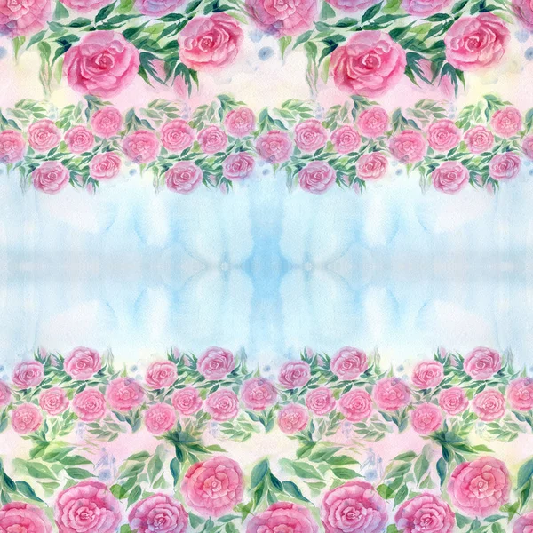 水彩画 花と水彩の背景にバラの葉 花をモチーフにした抽象的な壁紙 シームレス パターン 花の組成物 印刷物 ポスター ポストカード 包装を使用します — ストック写真