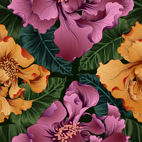 Vector Flores Fantasía Composición Decorativa Flores Con Pétalos Largos Fondo — Vector de stock