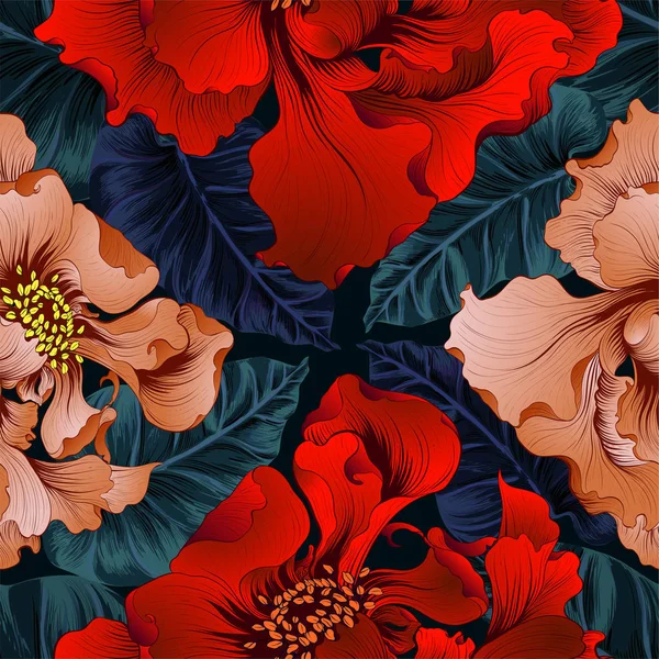 Vector Flores Fantasía Composición Decorativa Flores Con Pétalos Largos Fondo — Vector de stock