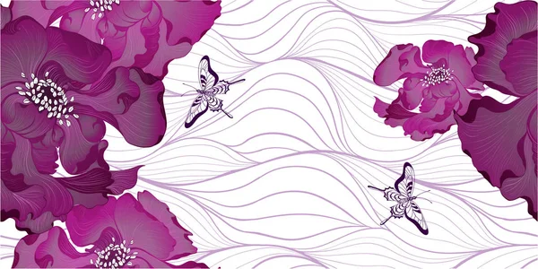Вектор Фантастичні Квіти Декоративна Композиція Квіти Довгими Пелюстками Шпалери Безшовні — стоковий вектор