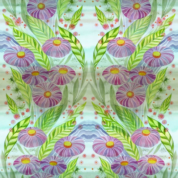 Flowers Bouquet Leaves Flowers Buds Watercolor Seamless Pattern Collage Flowers — Stock Photo, Image