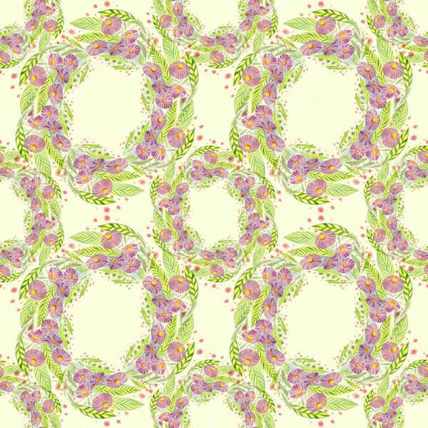 花やつぼみが付いている花束 水彩画 花と水彩の背景に葉のコラージュのシームレスなパターン 印刷物 オブジェクト Web サイト マップを使用して — ストック写真