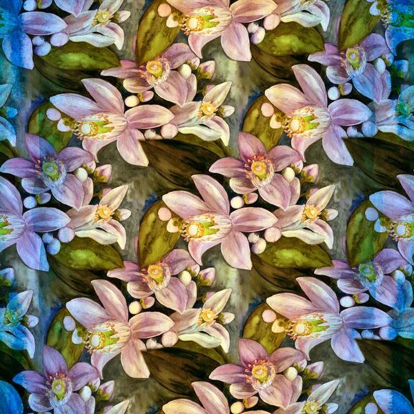 Квіти Цитрусових Лимон Апельсин Бергамот Лайм Безшовна Фонова Графіка Акварель — стокове фото