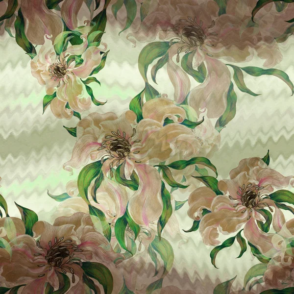 水彩画背景上的花 抽象壁纸与花卉图案 无缝模式 花卉构图 使用印刷材料 明信片 — 图库照片