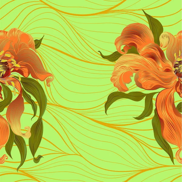 Vektor. Fantázia virágok - dekoratív kompozíció. Virágai hosszú szirmok. Háttérkép. Varrat nélküli minták használata nyomtatott anyagok, minták szövet, poszterek, kártyák, csomagolás. — Stock Vector