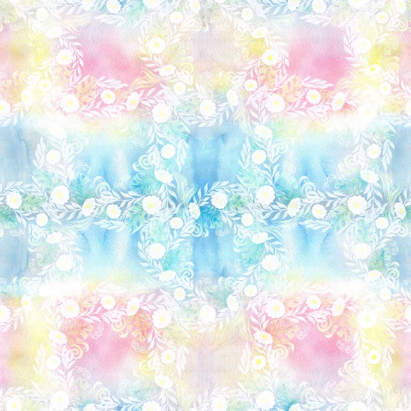 Bouquet Daisy Flowers Flowers Leaves Watercolor Background Collage Flowers Leaves — Stock Photo, Image