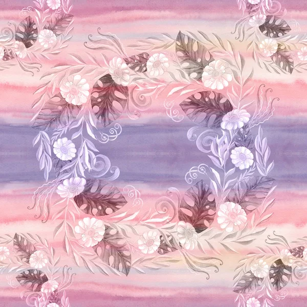 Bukett Daisy Blommor Blommor Blad Akvarell Bakgrunden Collage Blommor Blad — Stockfoto