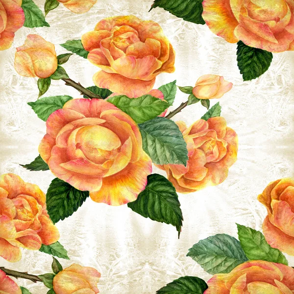 Blommor Gren Rosor Med Blad Blommor Och Knoppar Akvarell Sömlös — Stockfoto