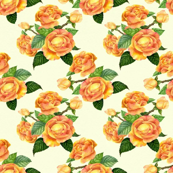 Virágok Rózsák Levelek Virágok Rügyek Ága Akvarell Varratmentes Háttérben Virágok — Stock Fotó