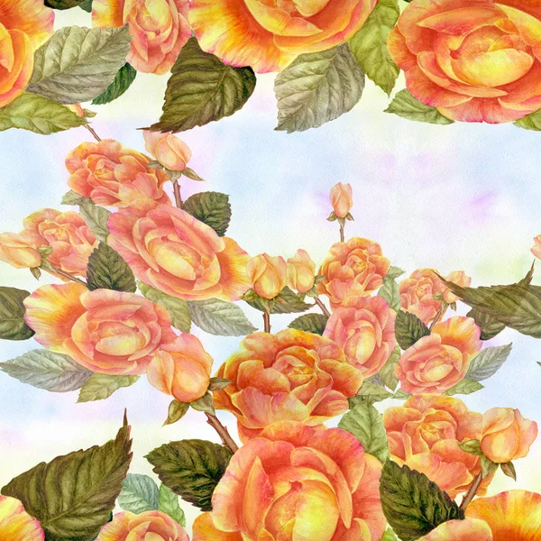 Квіти Гілка Троянд Листям Квітами Бутонами Акварель Безшовний Фон Колаж — стокове фото