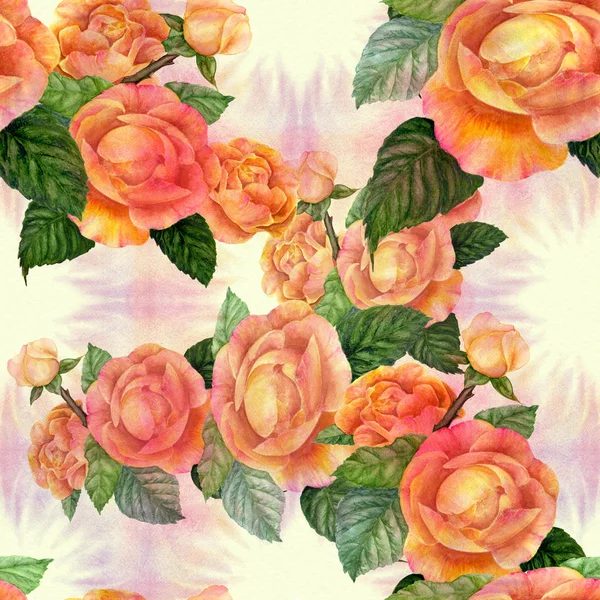 Flores Rama Rosas Con Hojas Flores Brotes Acuarela Fondo Sin —  Fotos de Stock