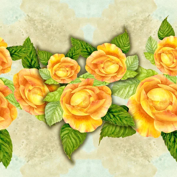 Virágok Rózsák Levelek Virágok Rügyek Ága Akvarell Varratmentes Háttérben Virágok — Stock Fotó