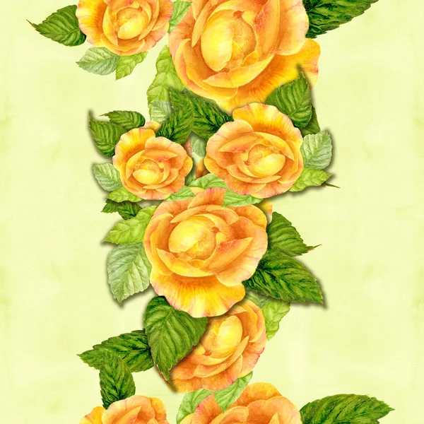 Flowers Branch Roses Leaves Flowers Buds Watercolor Seamless Background Collage — Stock Photo, Image