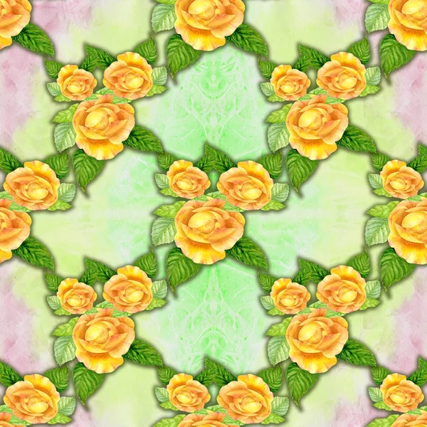 Fiori Ramo Rose Con Foglie Fiori Boccioli Acquerello Sfondo Senza — Foto Stock