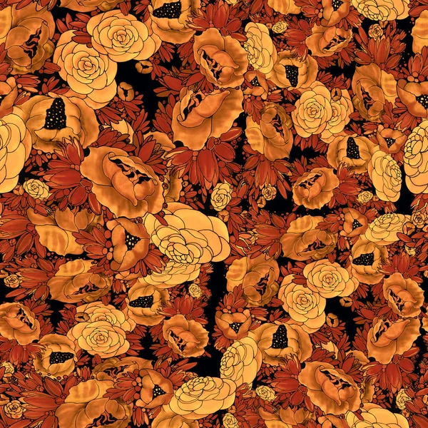 Flores Batik Fondo Pantalla Abstracto Con Motivos Florales Composición Floral — Foto de Stock