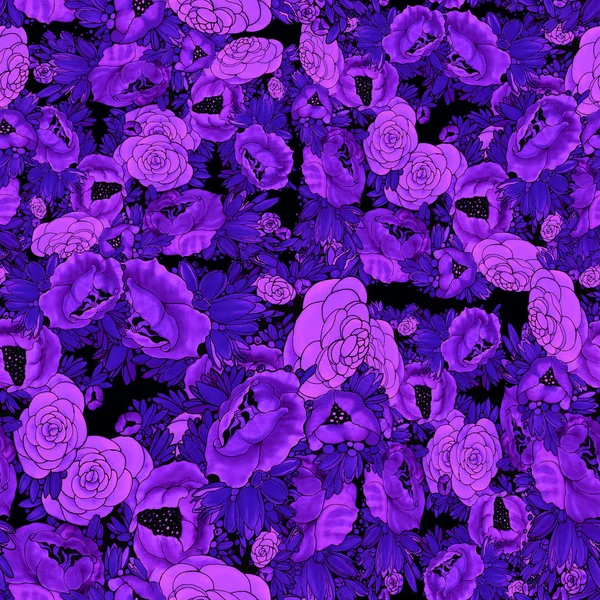 Květiny Batikované Abstraktní Tapeta Květinovými Motivy Složení Květin Bezešvé Pozadí — Stock fotografie
