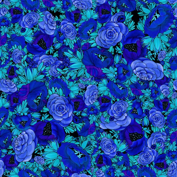 Blumen Batik Abstrakte Tapete Mit Floralen Motiven Blütenkomposition Nahtloser Hintergrund — Stockfoto