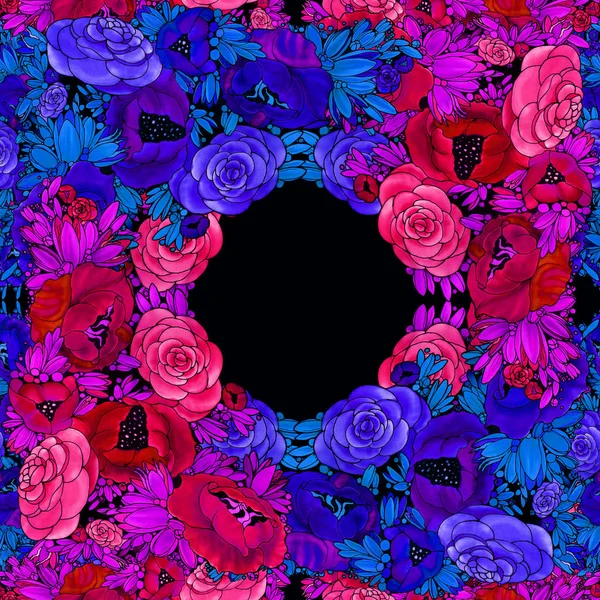 Flores Batik Papel Parede Abstrato Com Motivos Florais Composição Flor — Fotografia de Stock