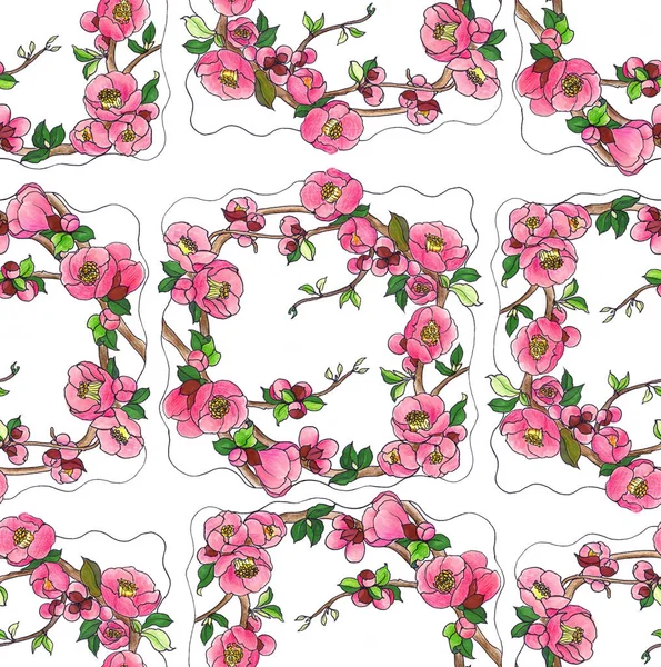 Tavaszi Virágok Virágzó Virágok Akvarell Háttér Kollázs Használja Nyomtatott Anyagokat — Stock Fotó