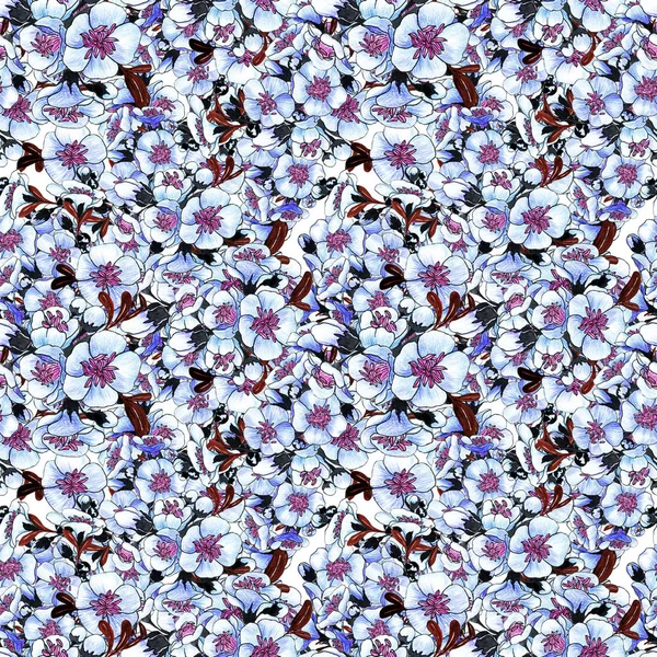 Frühlingsblumen Blühender Baum Collage Von Blumen Auf Aquarellfarbenem Hintergrund Verwenden — Stockfoto