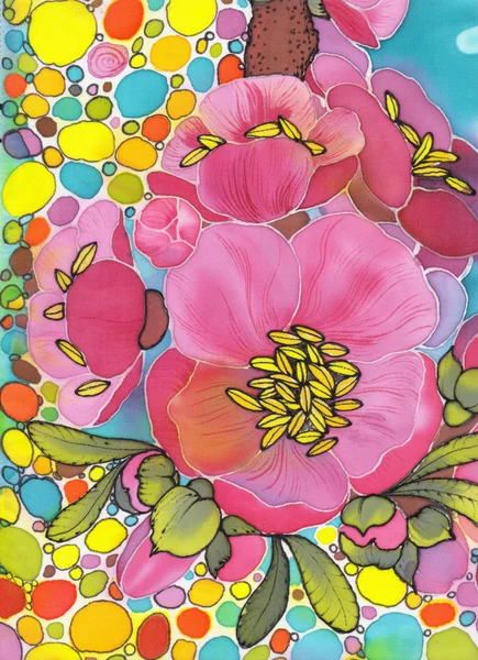 Ramo Albero Fiore Fiori Rossi Primavera Disegnando Sul Tessuto Utilizzare — Foto Stock